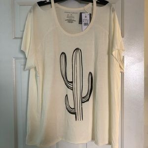 Cream Cactus Shirt with Cut Out Shoulders